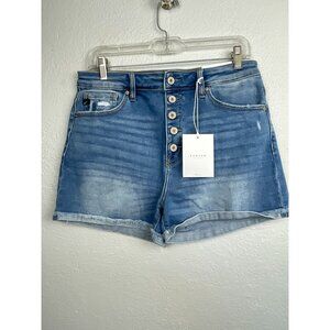 NWT KanCan Women's Medium Wash Button Fly High Rise Jean Shorts - Size XL